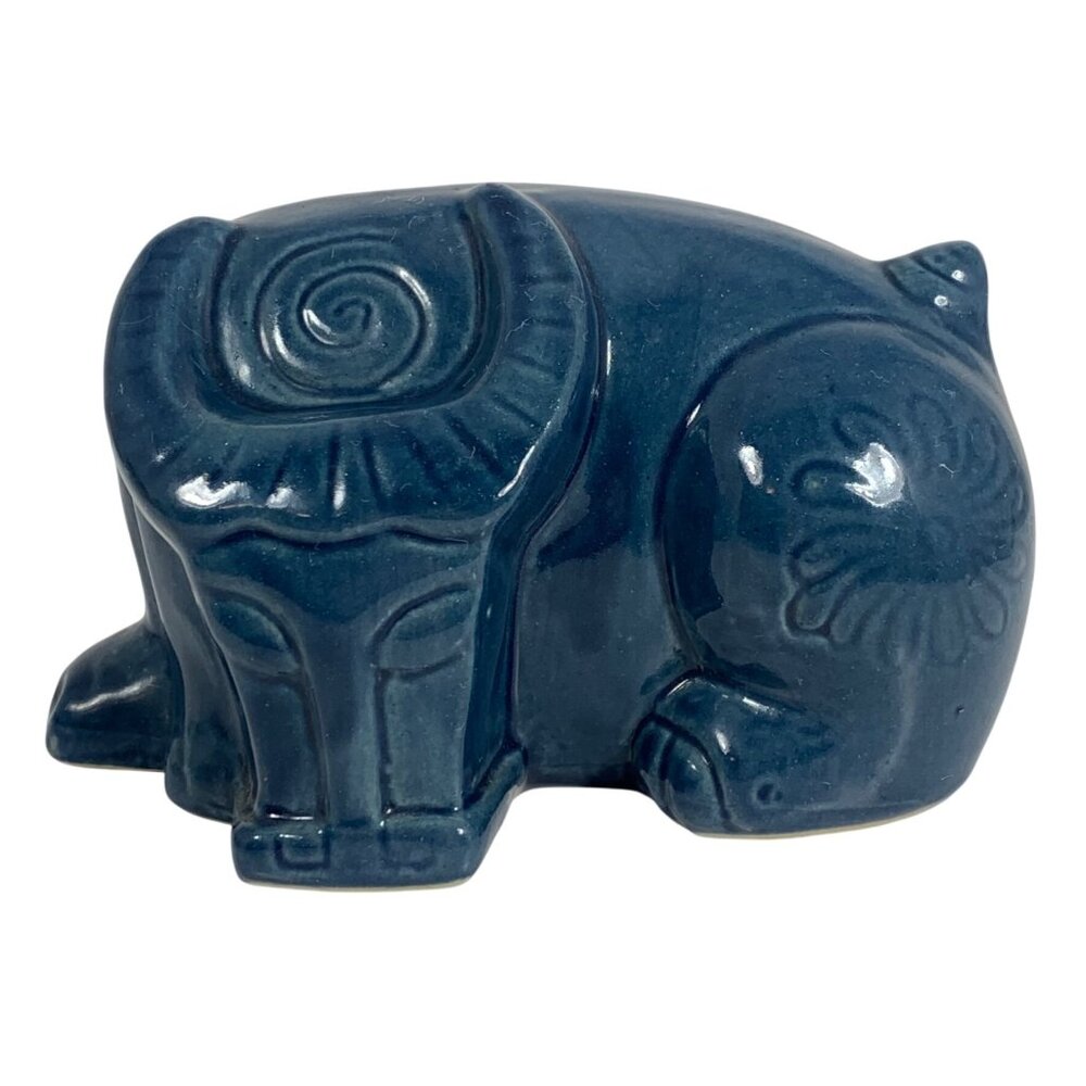 Boho Decor Ceramic Rimini Blue Bull Figurine Ox Buffalo Taurus 6” x 3.5” x 4"